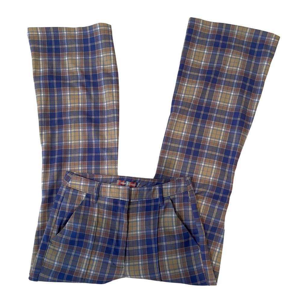 Urban Outfitters Blue Plaid High Rise Flare Trousers Pants Sz 4 Y2K Indie Sleaze